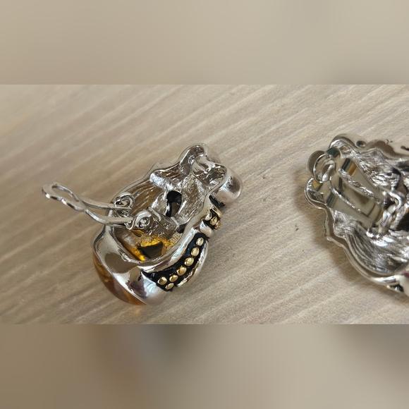 JOSEPH ESPOSITO TWO TONE SILVER GOLD CLIP-ON EARRING WITH GOLD CABACHON - Picture 7 of 15